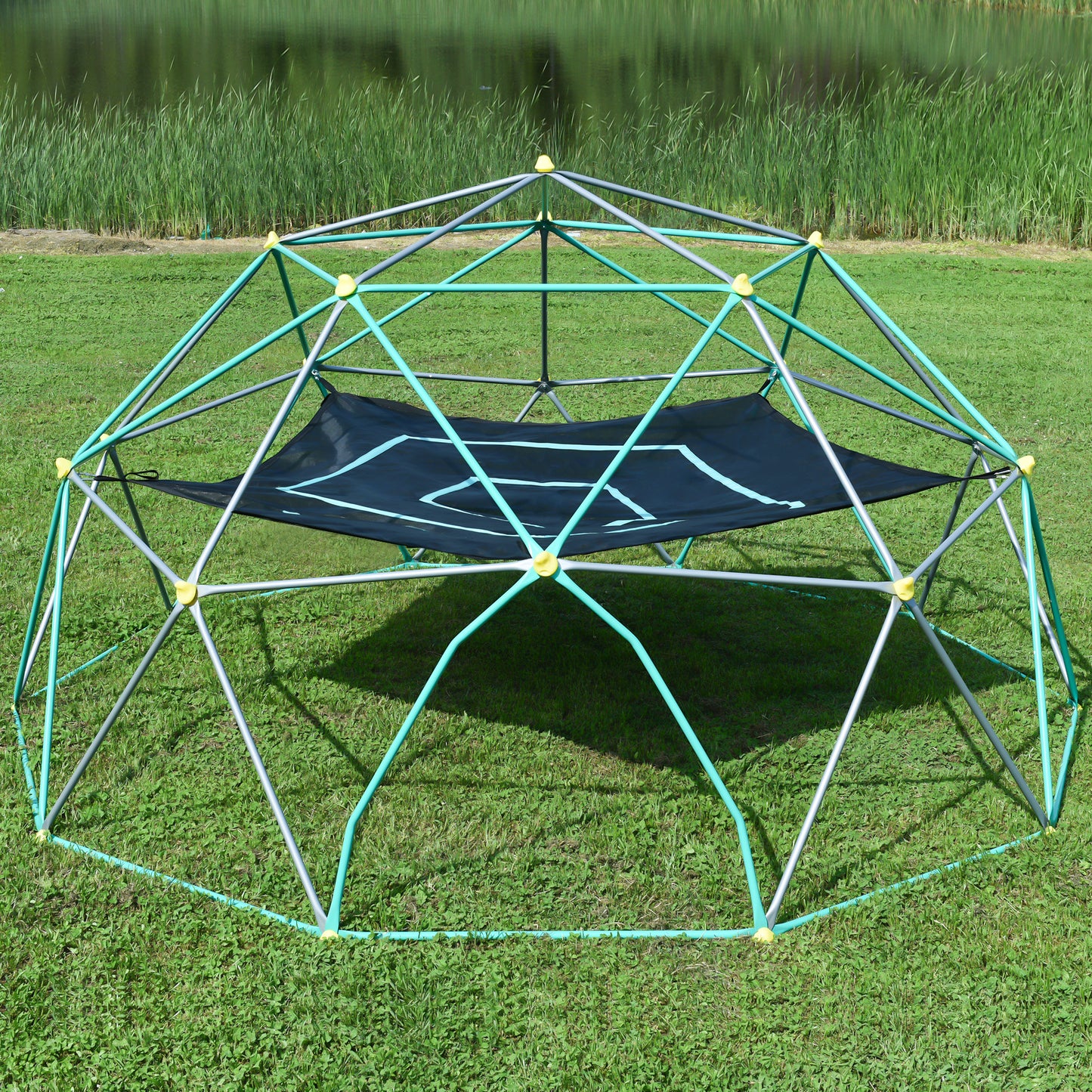 13ft Geometric Dome Climber Play Center with Hammock for Kids, Rust & UV Resistant Steel, Supporting 1000 LBS