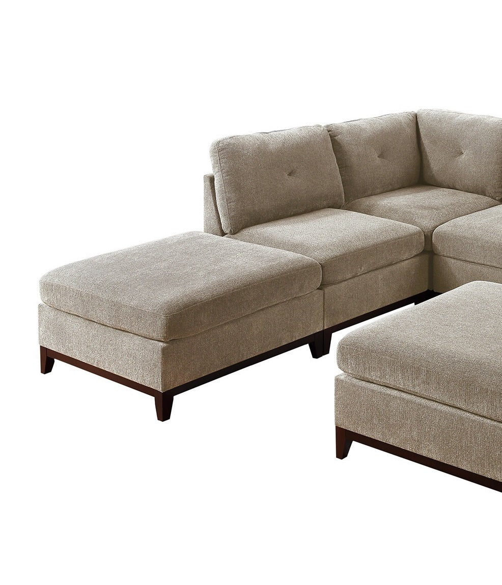 Chic Camel Chenille Fabric 7-Piece Modular Sectional Living Room Set with Tufted Back and Wooden Base