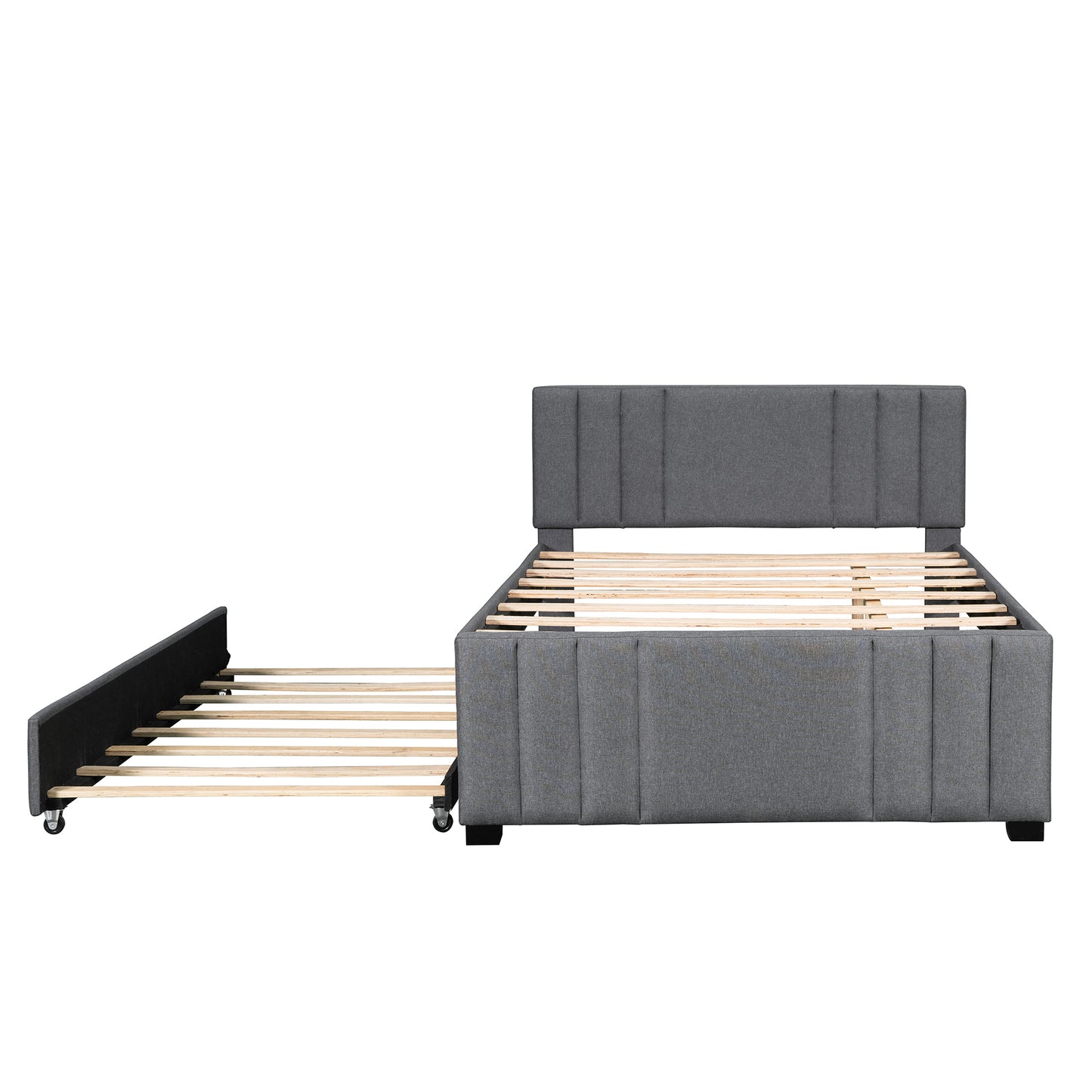 Full Upholstered Platform Bed with Trundle,Grey