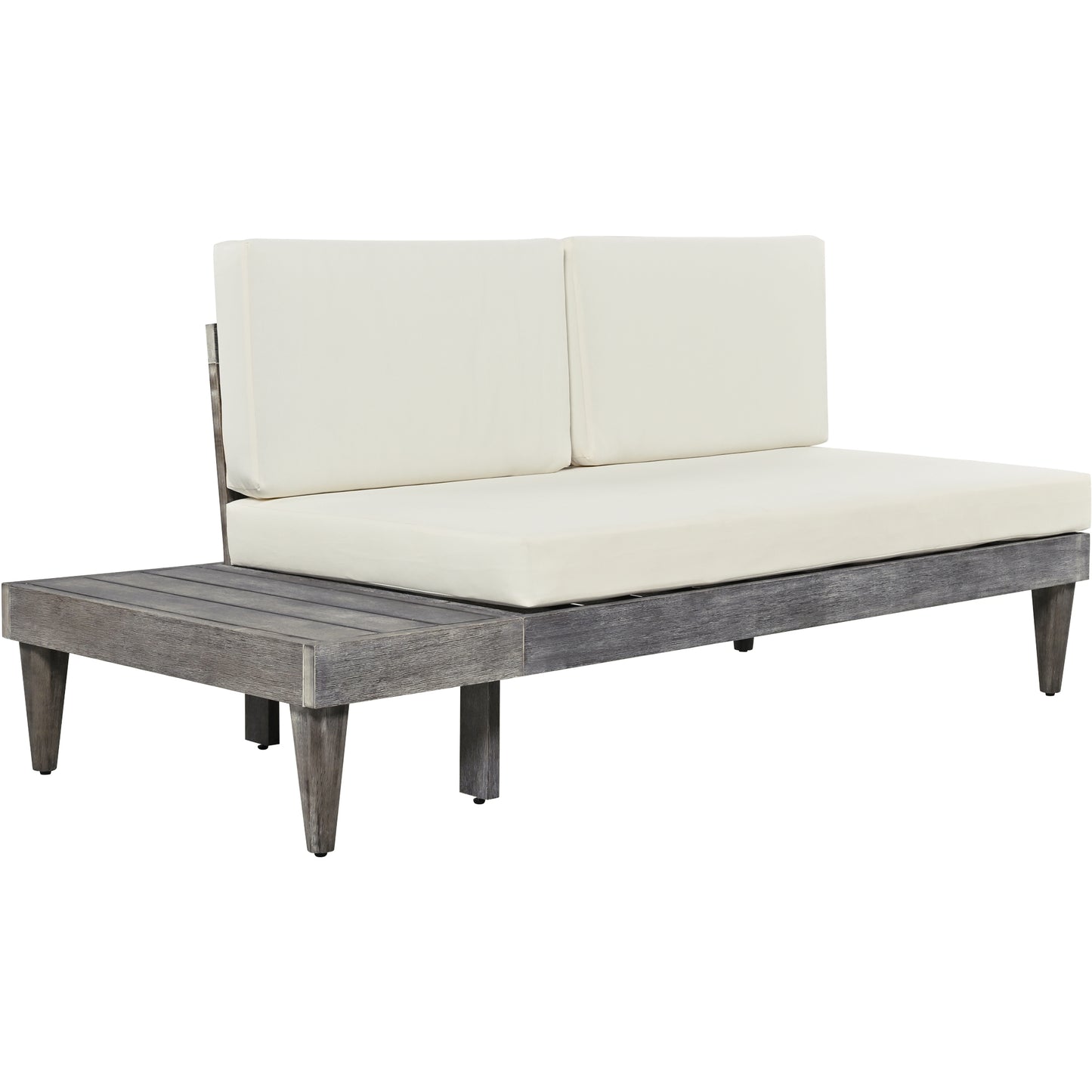 3-Piece Acacia Wood Patio Furniture Set with Conversation Sectional Sofa and Side Tables, Grey+Beige