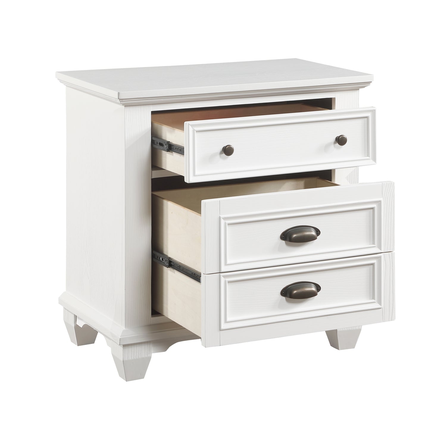 White Finish Two Drawers Nightstand 1pc Traditional Framing Wooden Bedroom Furniture