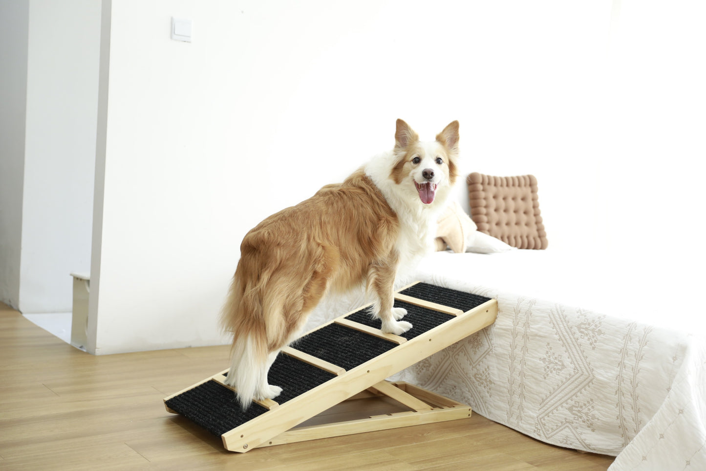 Tall Adjustable Pet Ramp, Folding Portable Wooden Dog Cat Ramp, Non-Slip Paw Traction Surface Dog Step for Car, SUV, Bed, Couch, Adjustable Height from 9.3" to 24"