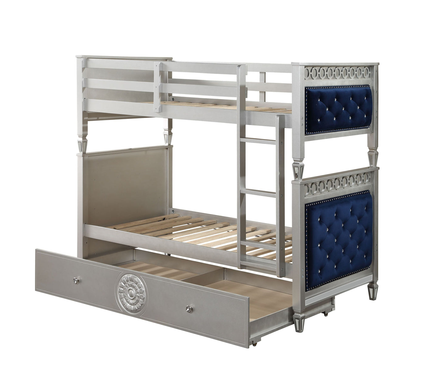 Royal Blue Velvet Bunk Bed with Twin Trundle