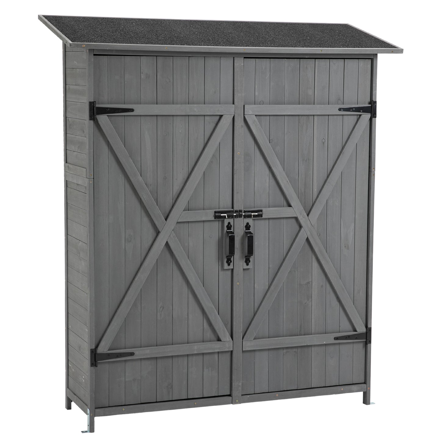 56"L x 19.5"W x 64"H Outdoor Storage Shed with Lockable Door, Wooden Tool Storage Shed w/Detachable Shelves & Pitch Roof,Gray