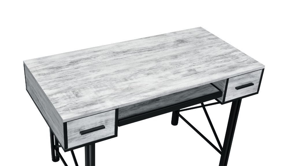 Vintage Rustic Industrial Style Computer Desk in Antique White & Black Finish