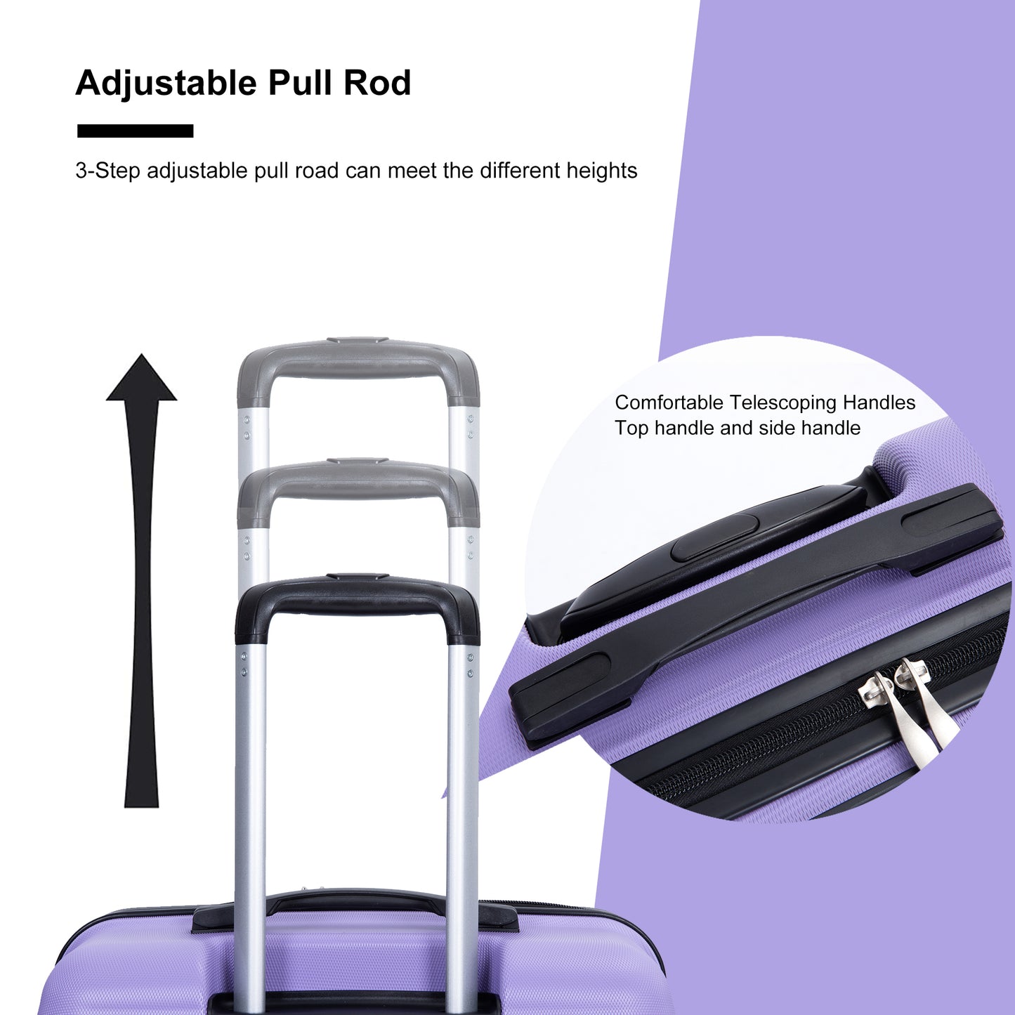 Expandable 3 Piece Luggage Sets PC Lightweight & Durable Suitcase with Two Hooks, Spinner Wheels, TSA Lock, (21/25/29) Purple