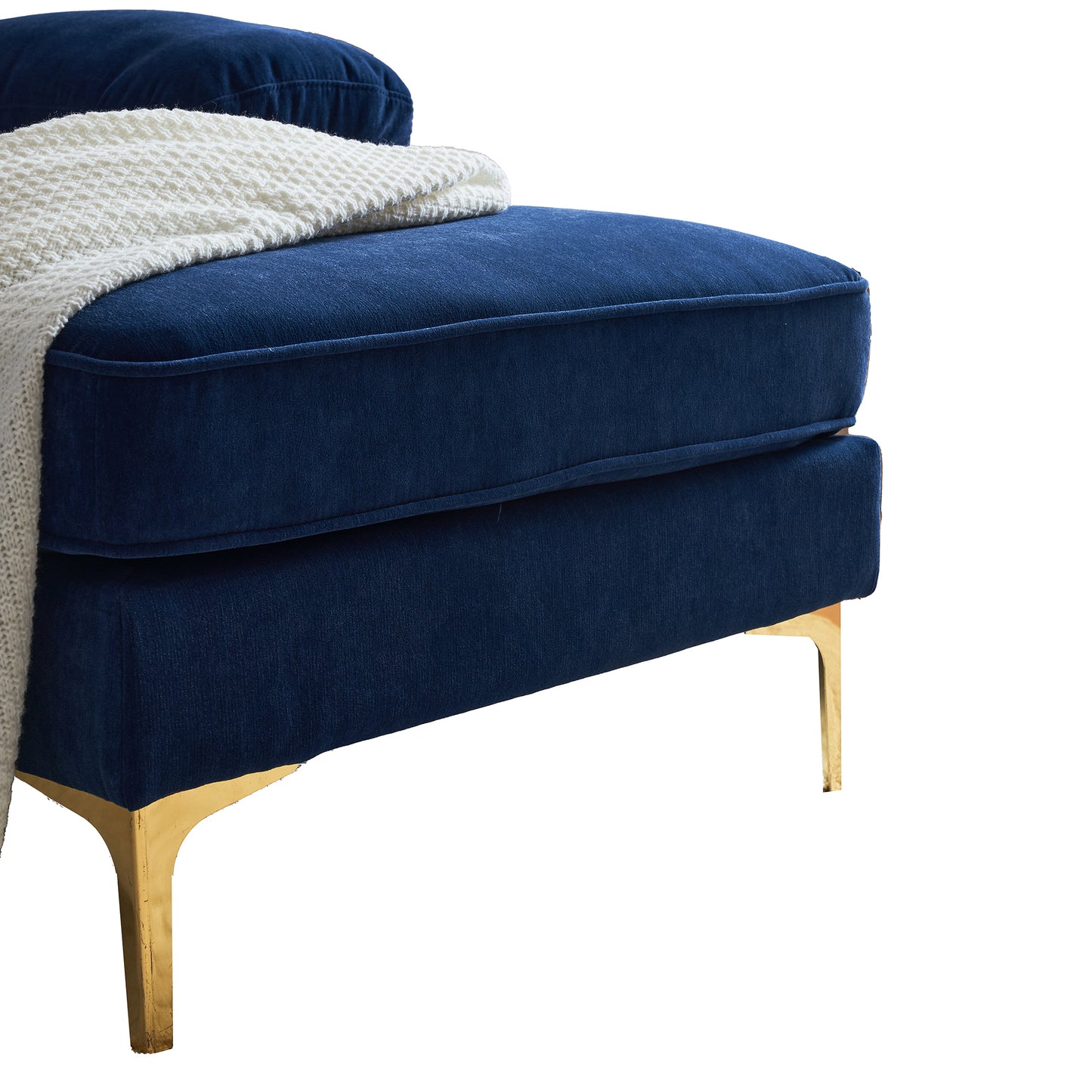 83 Blue Velvet L-Shaped Sectional Sofa with Mid-Century Modern Vibes