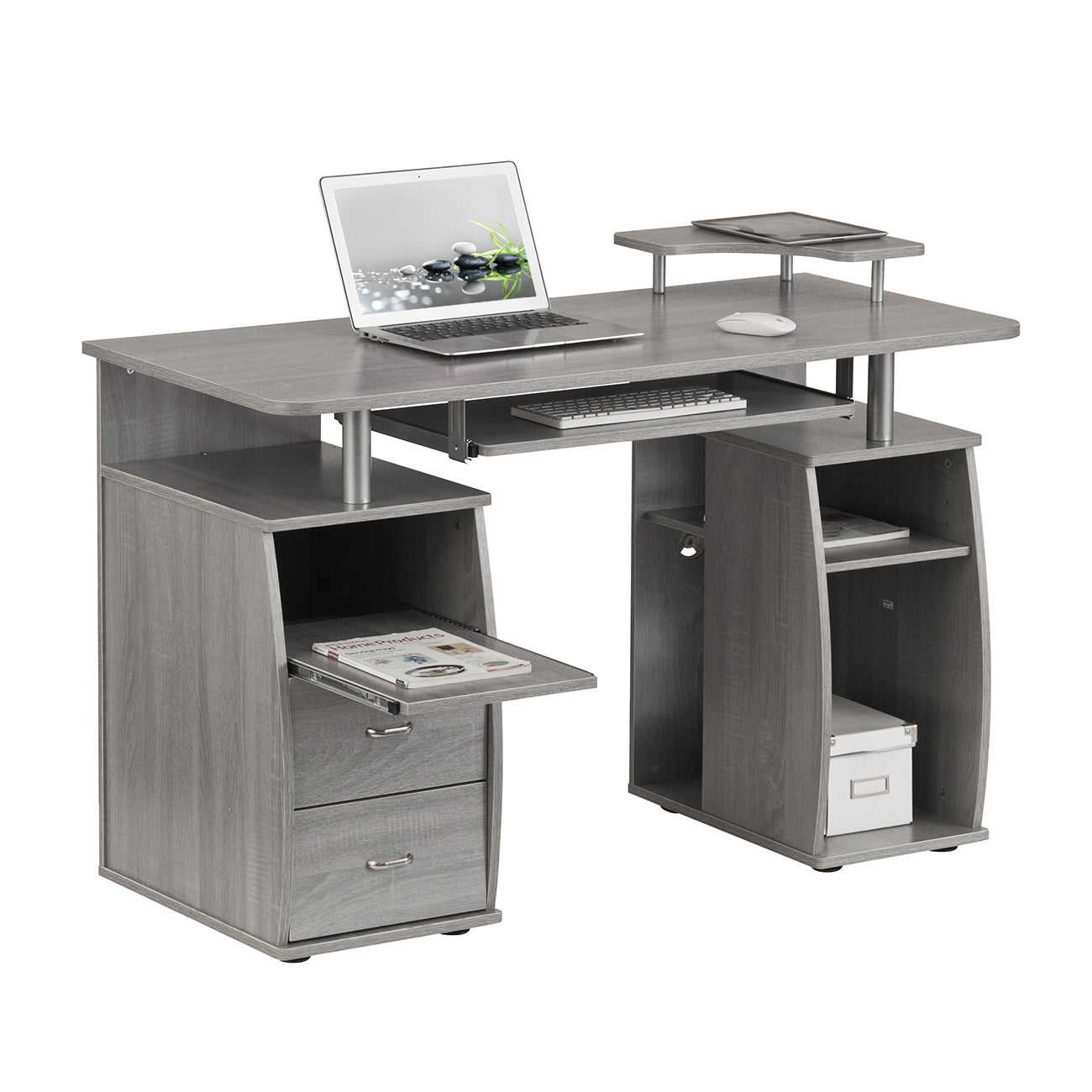 Grey Computer Workstation Desk With Storage Solution