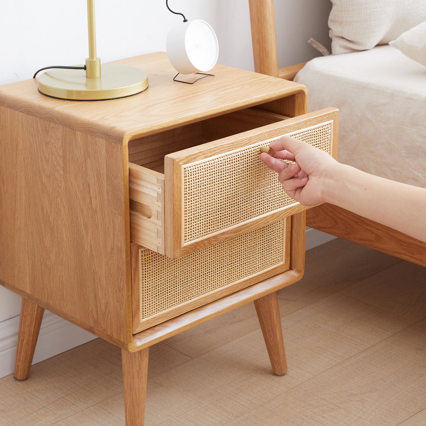 Pure Solid Wood Bedside Cabinet Modern Simple Nightstands North America Oak Bedside Cabinet Nordic Bedroom Solid Oak Storage Cabinet 0.4m