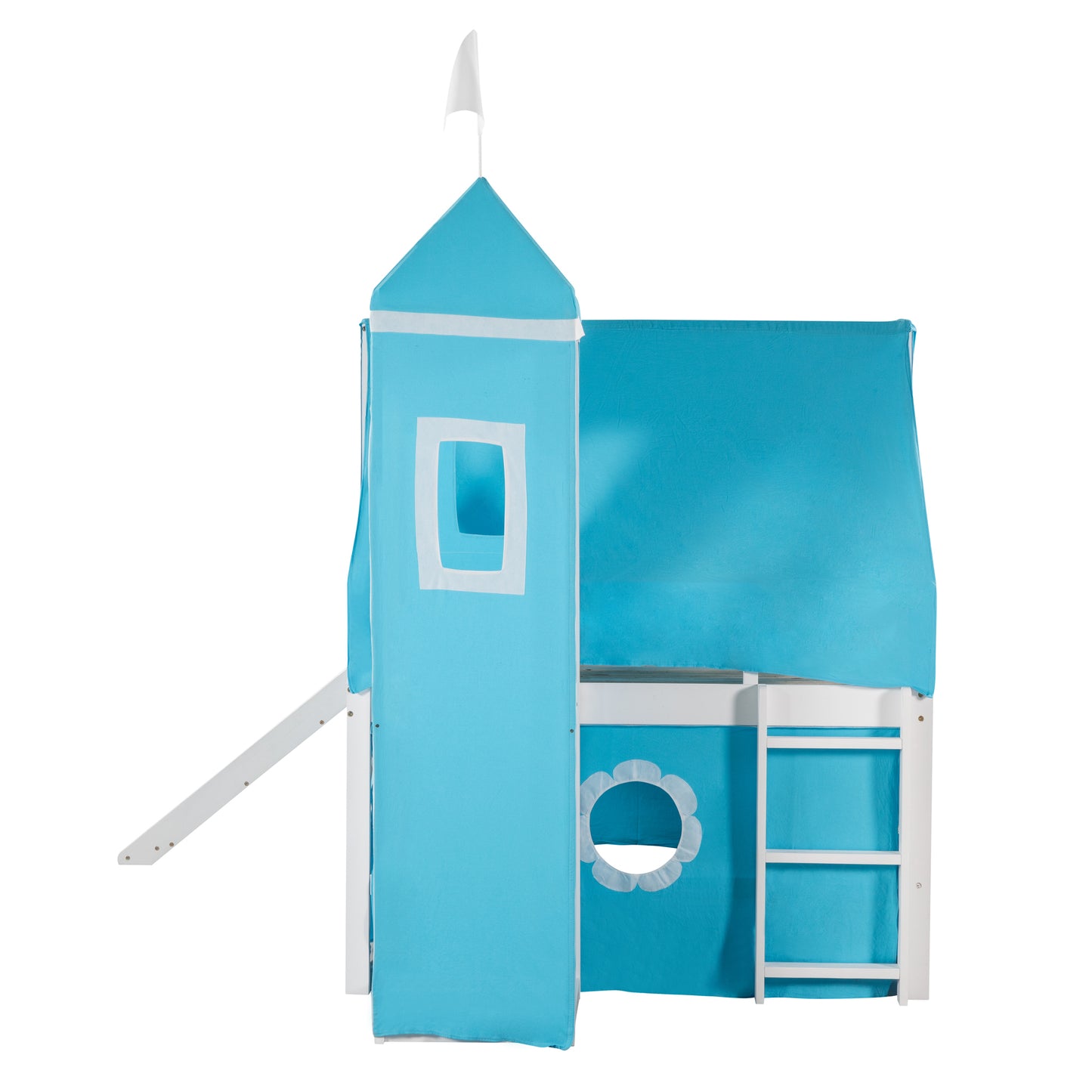 Blue Castle Bunk Bed - Full Size with Slide and Tower