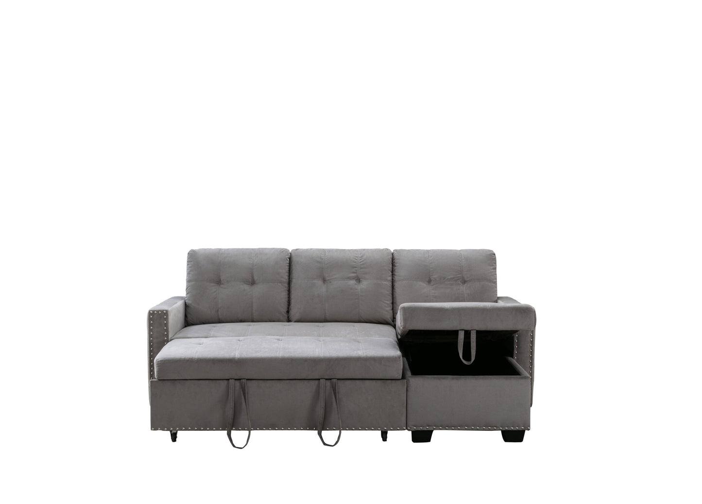 77 Inch Light Grey Reversible Sectional Sleeper Sofa Bed with Storage Chaise