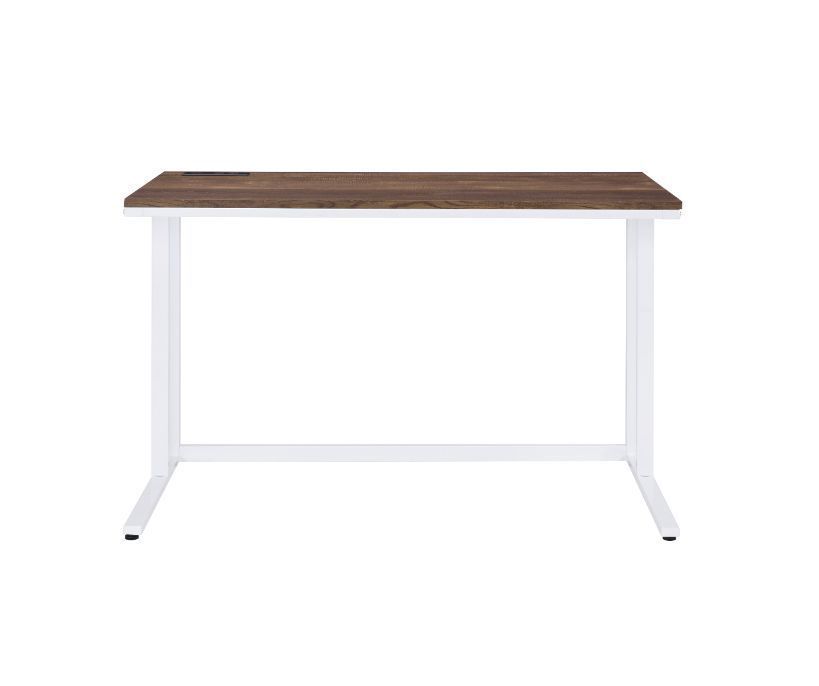 Modern Walnut and White Writing Desk with USB Port for Contemporary Workspaces