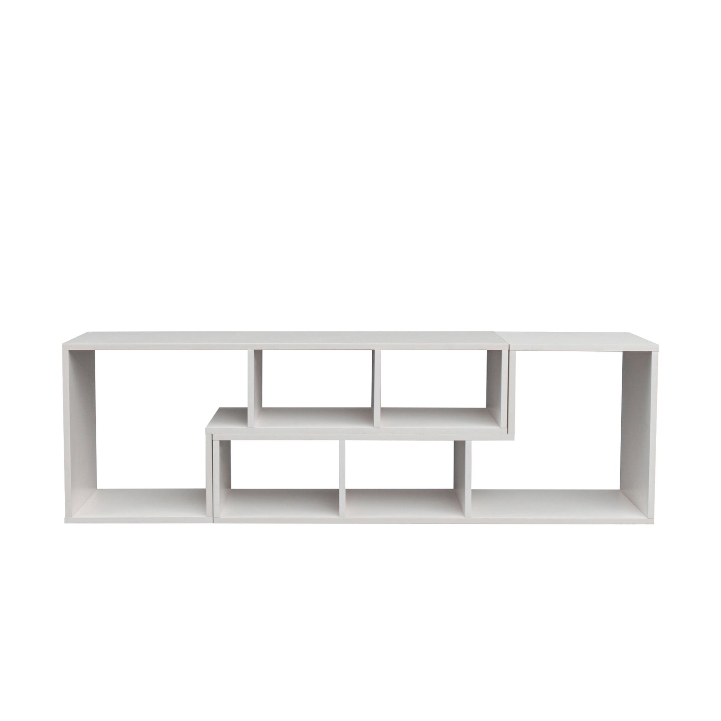 Versatile White TV Stand with Display Shelves and Bookcase