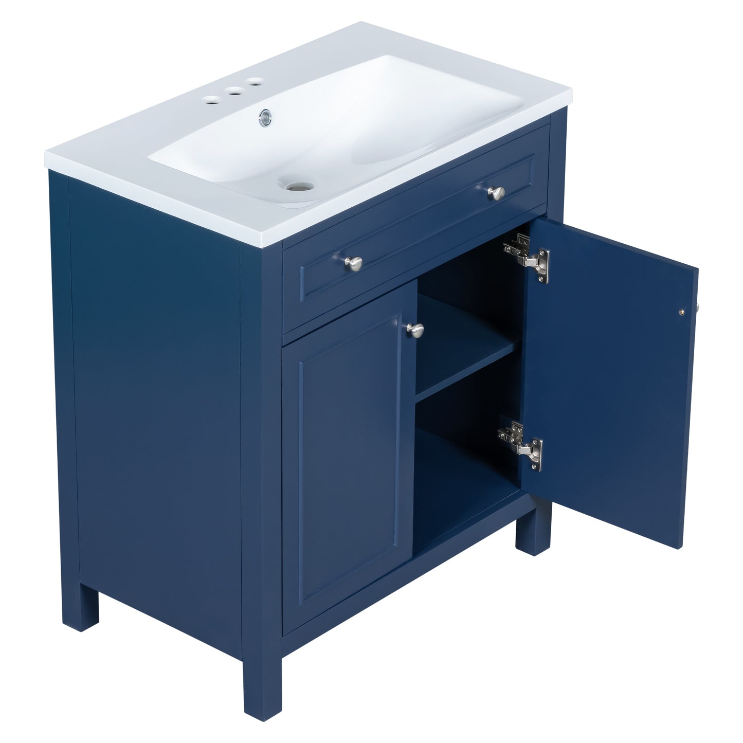 30" Bathroom Vanity Cabinet with Sink Top, Bathroom Storage Cabinet with Two Doors and Adjustable Shelf, Blue