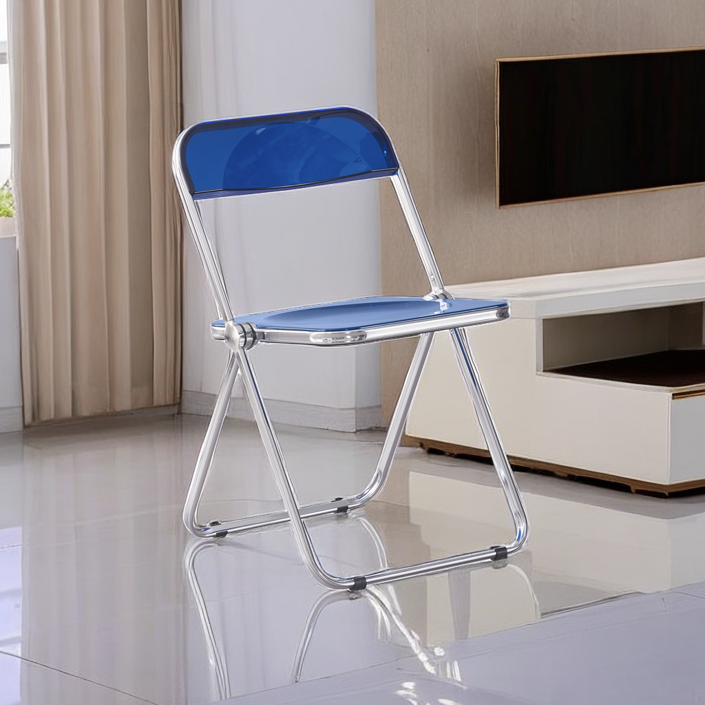 Blue Clear Transparent Folding Chair Chair Pc Plastic Living Room Seat