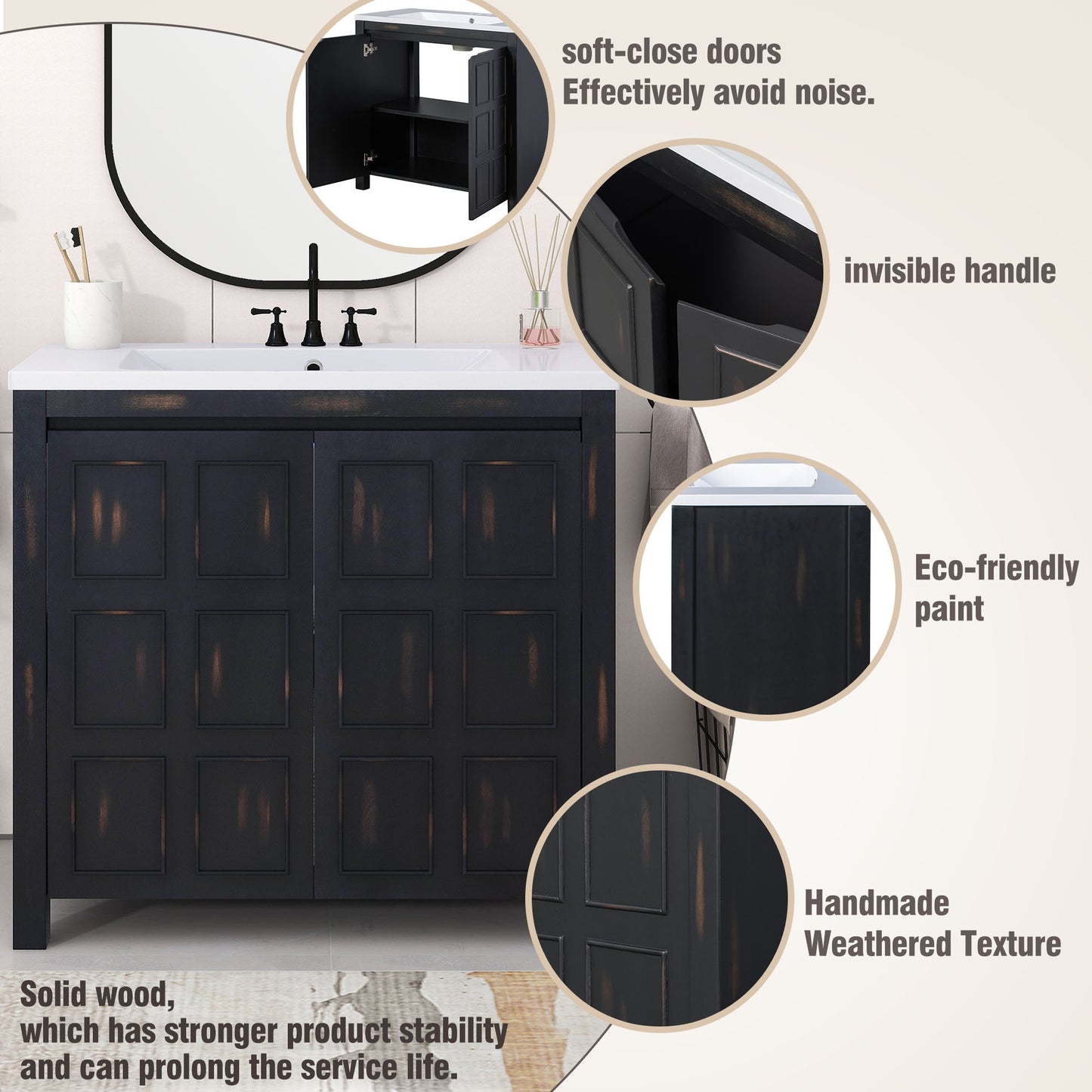 36" Bathroom Vanity Organizer with Sink, Combo Cabinet Set, Bathroom Storage Cabinet, Retro Espresso(the same with SV000004AAE)