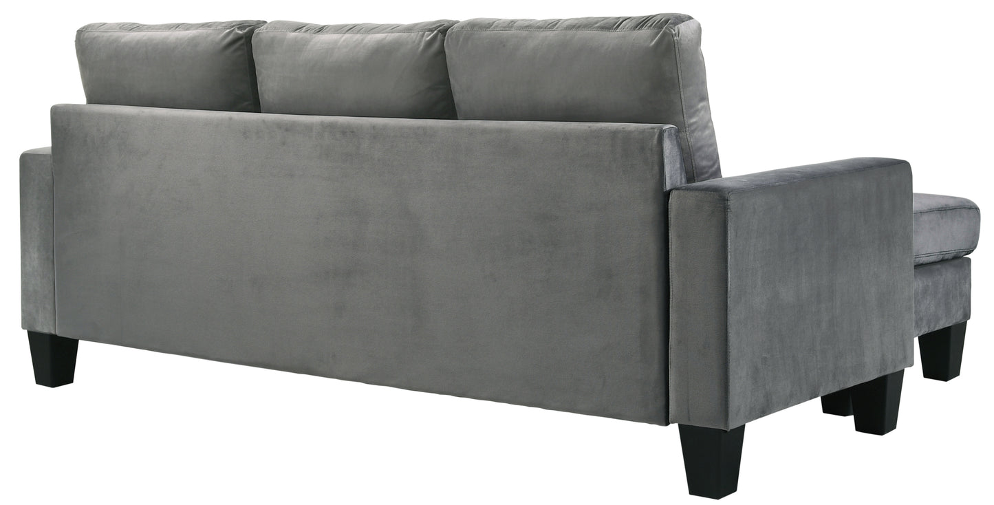 Gray Velvet Sofa Chaise with Reversible Design and High-Density Support