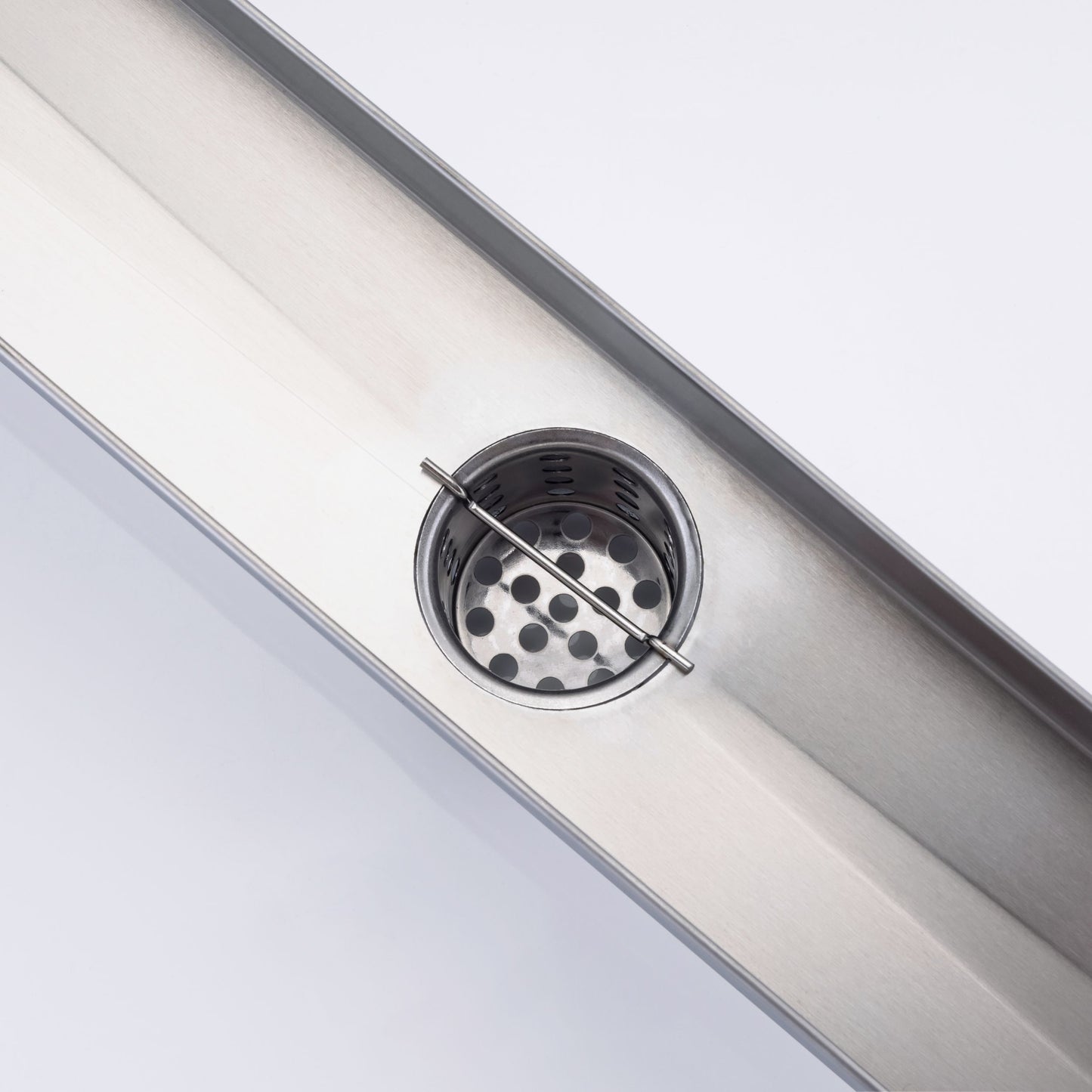 Brushed Nickel Linear Grid Shower Drain with Modern Design