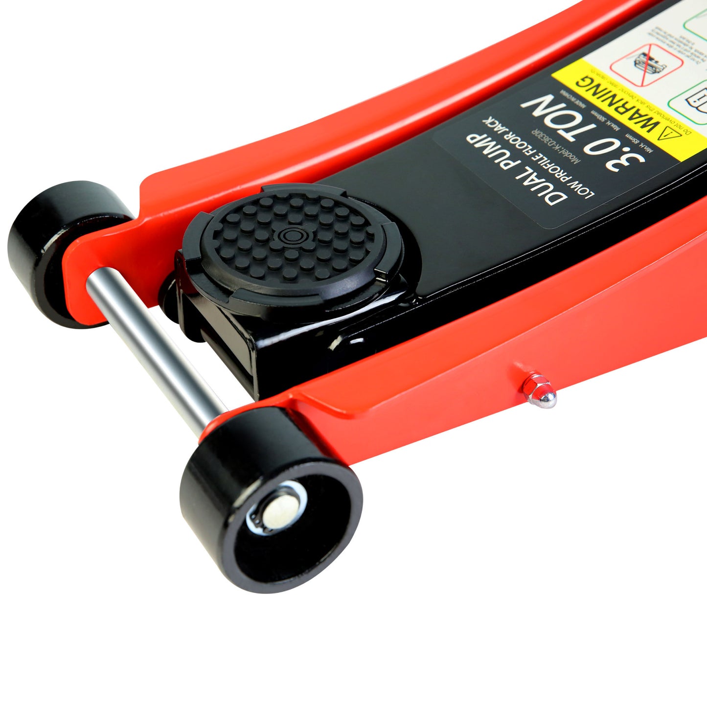 Ultra-Low Profile Dual Piston Hydraulic Car Jack, Red and Black, 3 Ton Capacity, Lifting Range 3.3-19.7