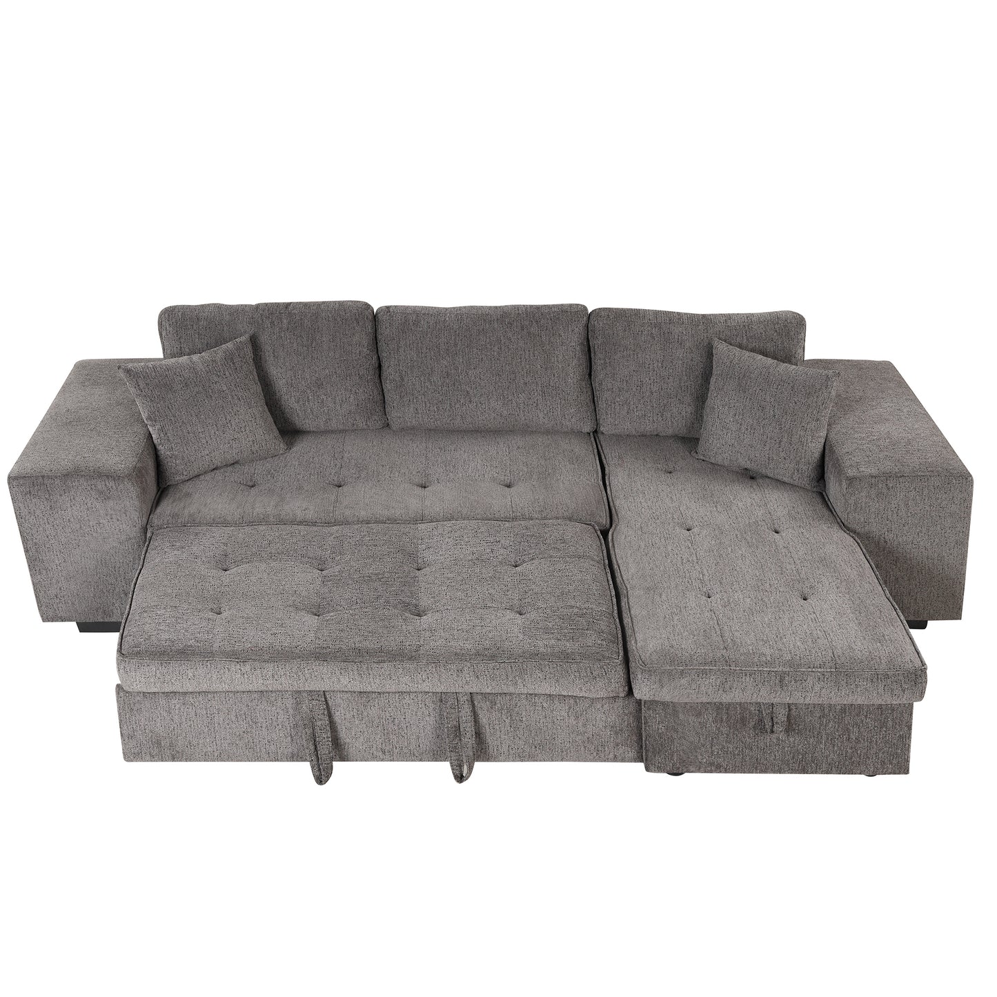 Modern L-Shape 3 Seat Reversible Sectional Sleeper Sofa with Storage Chaise and 2 Stools