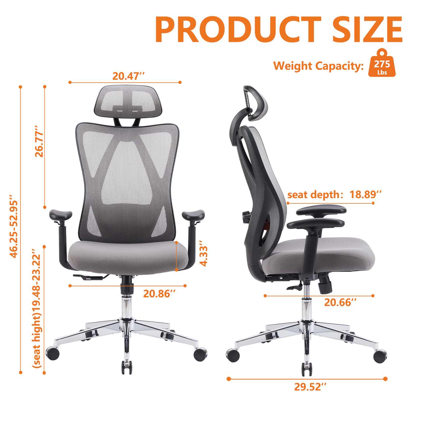 Sweetcrispy High Back Ergonomic Office Chair Adjustable Headrest and Waistrest Mesh Desk chair