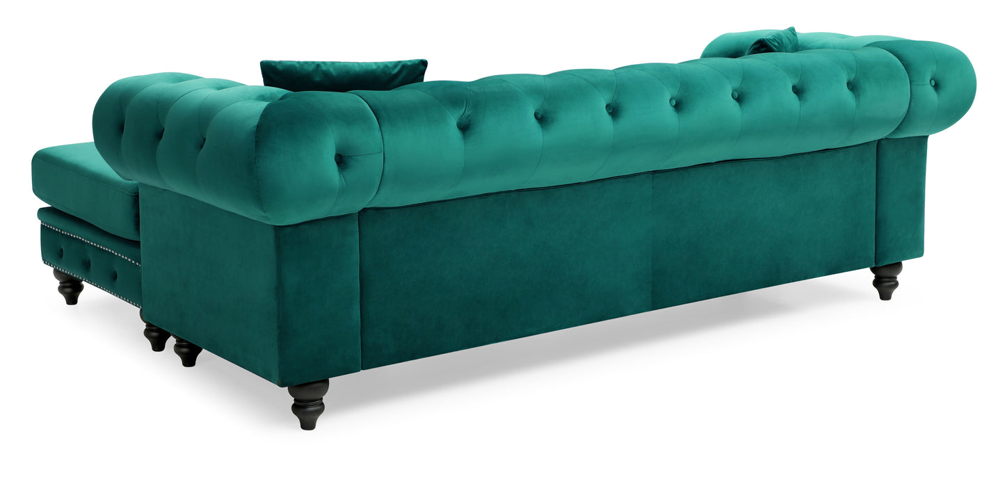 Opulent Nola Green Velvet Sofa Chaise