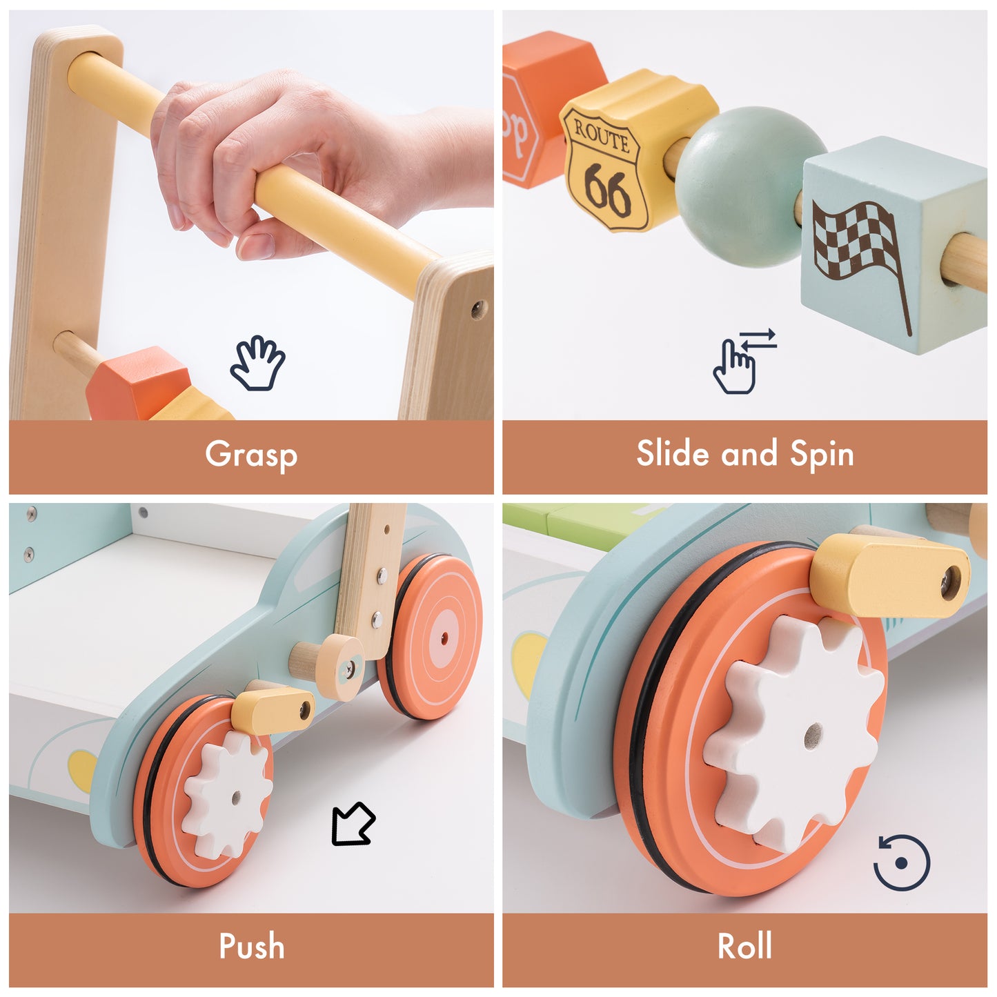 Wooden Baby Walker with Building Blocks and Resistance Knob