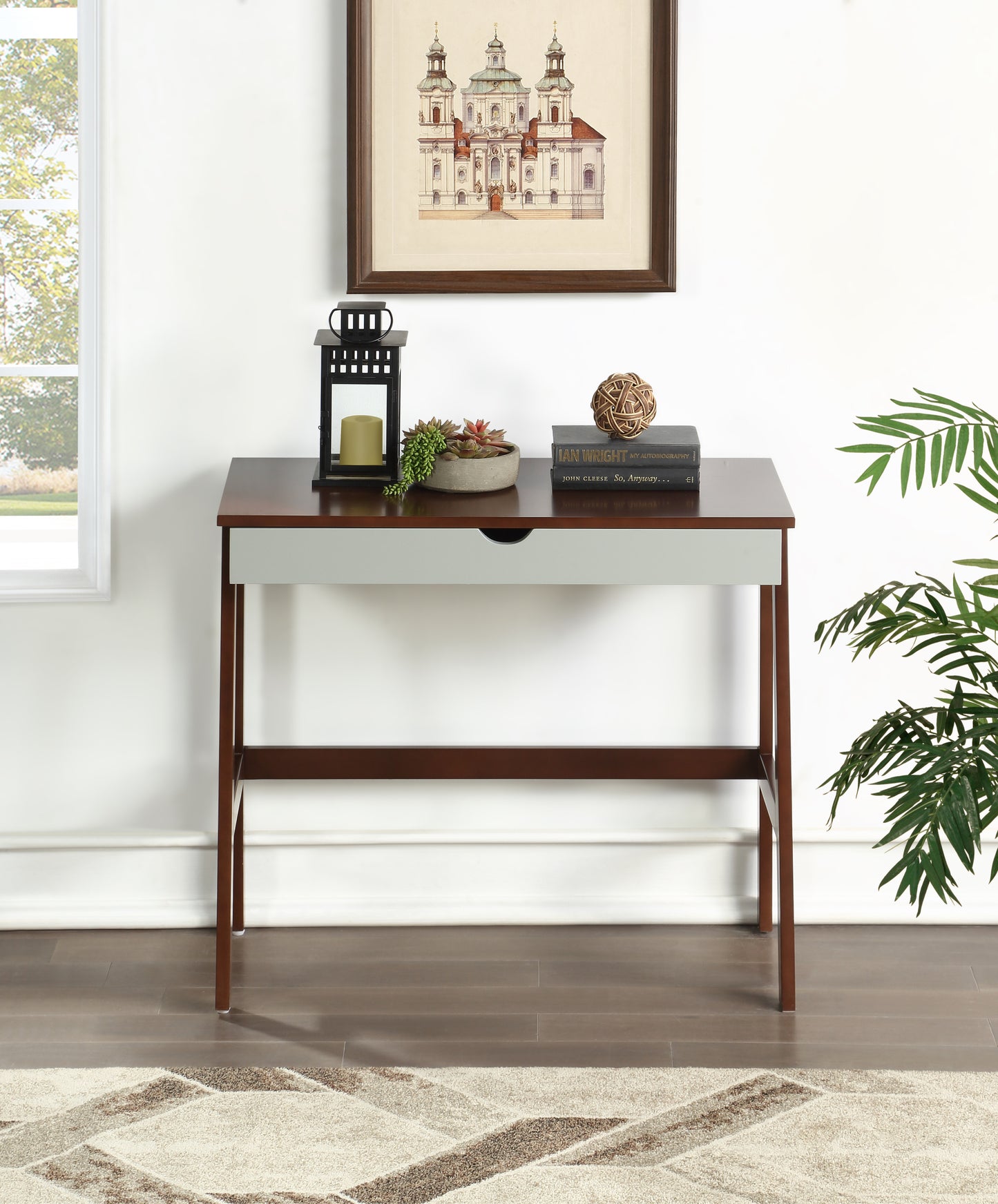 Elegant Solid Wood Desk in Espresso & Gray