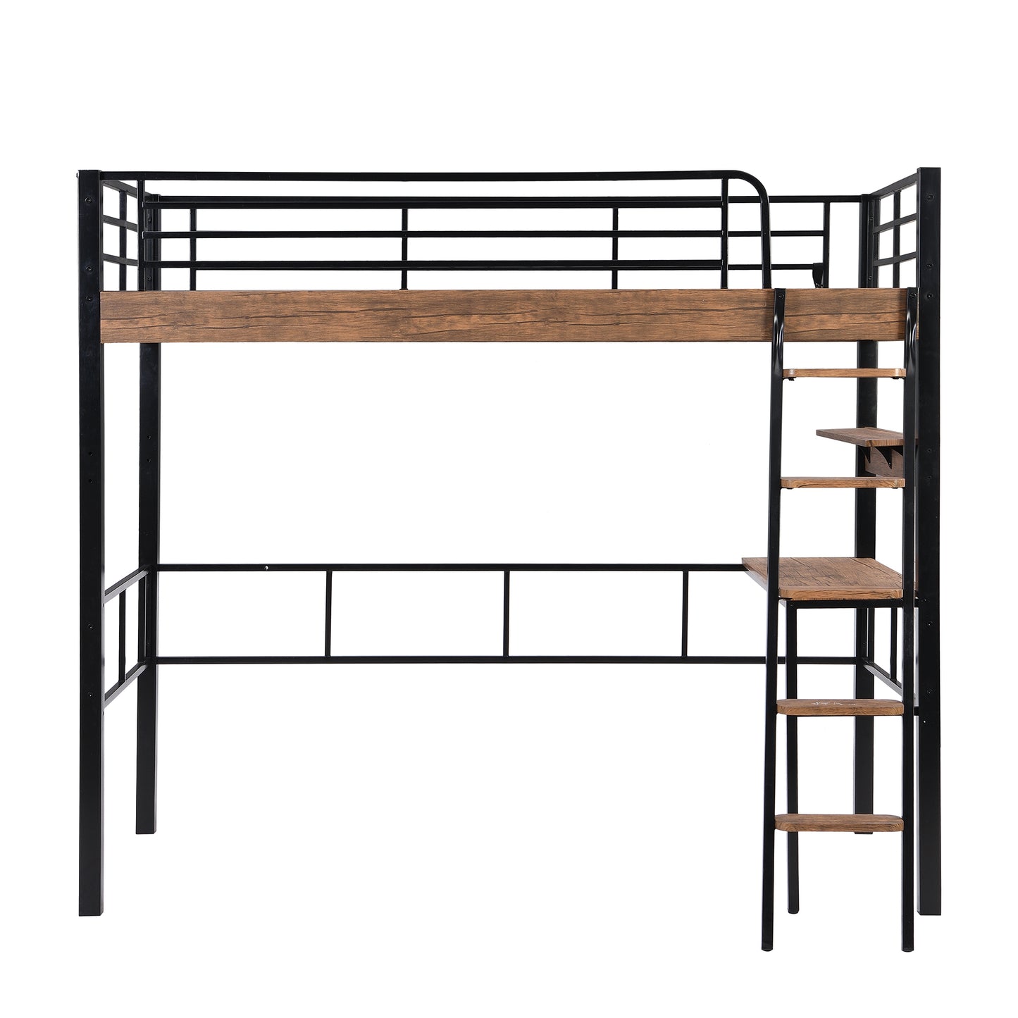 Metal Twin Size Loft Bed with Built-in Desk, Storage Shelf and Ladder, Black