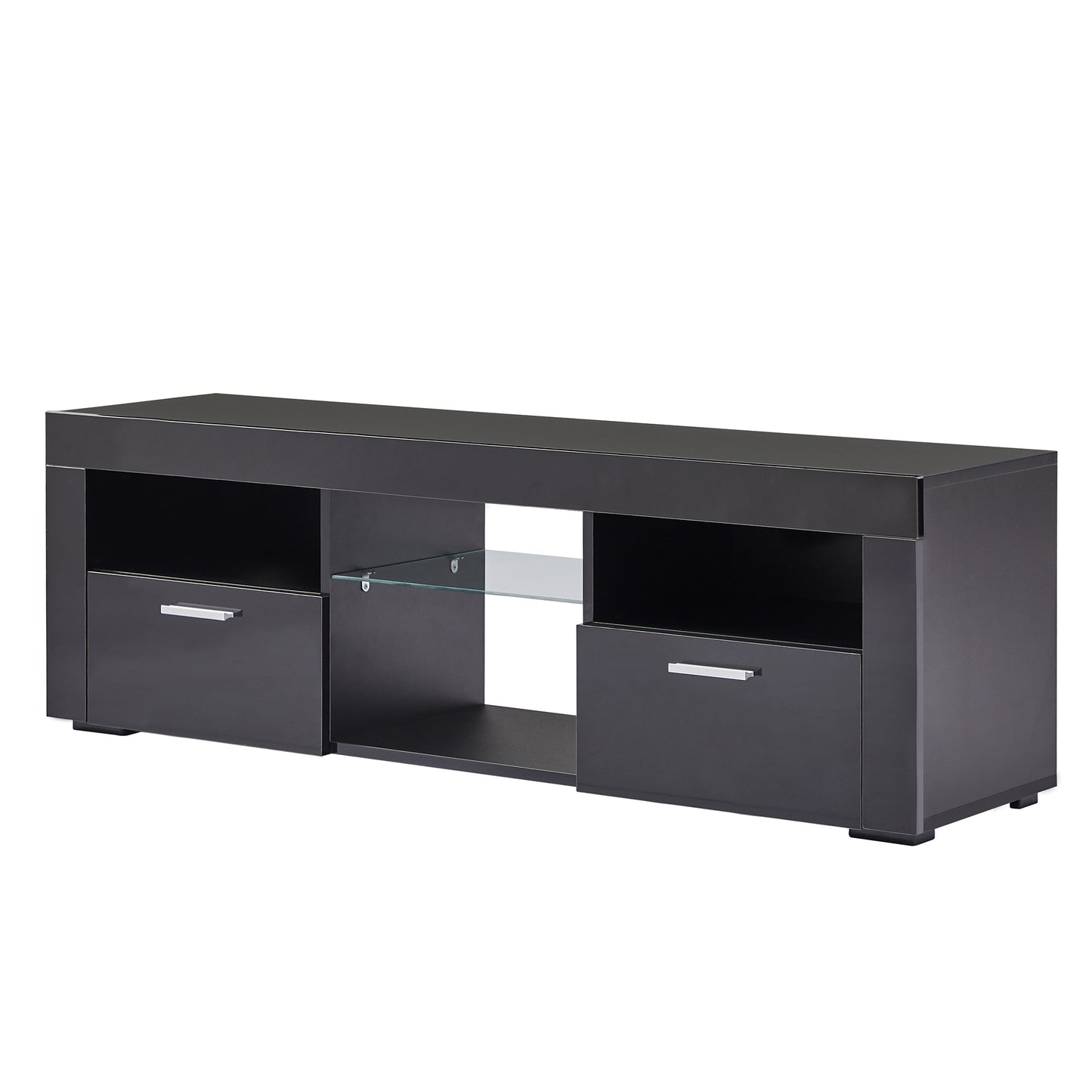 Modern Black TV Stand with LED Lights and High Gloss Front Cabinet - Versatile Assembly for Any Room - Black Color