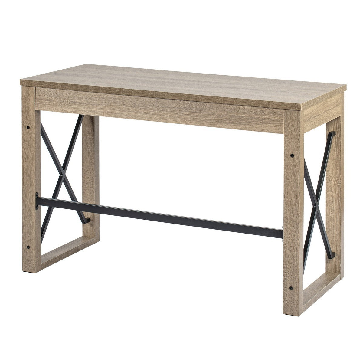 Sturdy Industrial Computer Desk with Drawer - Natural Wood Finish, 44.1 x 20.1 x 30.1