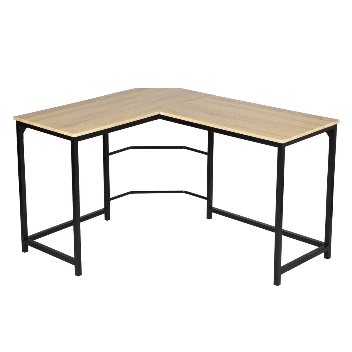 Modern & Stylish L-Shaped Wooden Desk with Sleek Black Metal Frame