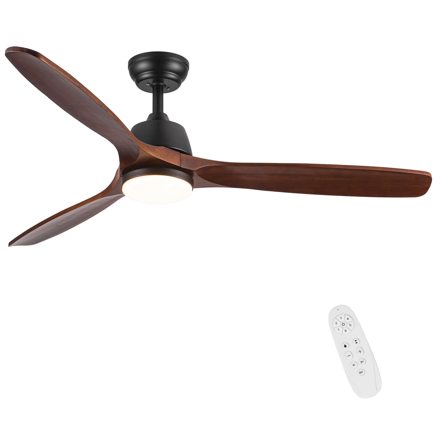 52 Inch Integrated LED Ceiling Fan with Solid Wood Blades and Color Changing Light