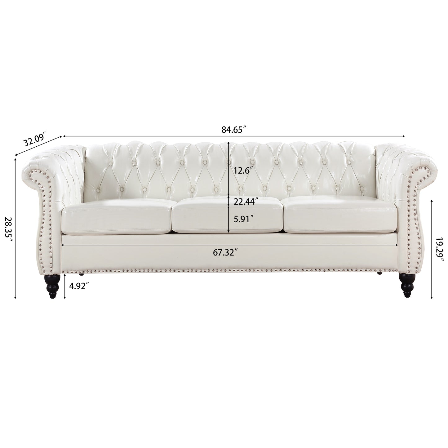 Luxurious 84.65 Rolled Arm Chesterfield 3 Seater Sofa