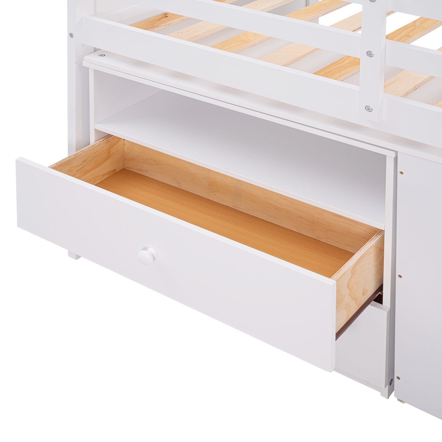 Loft Bed Low Study Twin Size Loft Bed With Storage Steps and Portable,Desk,White(: LT000101AAK)