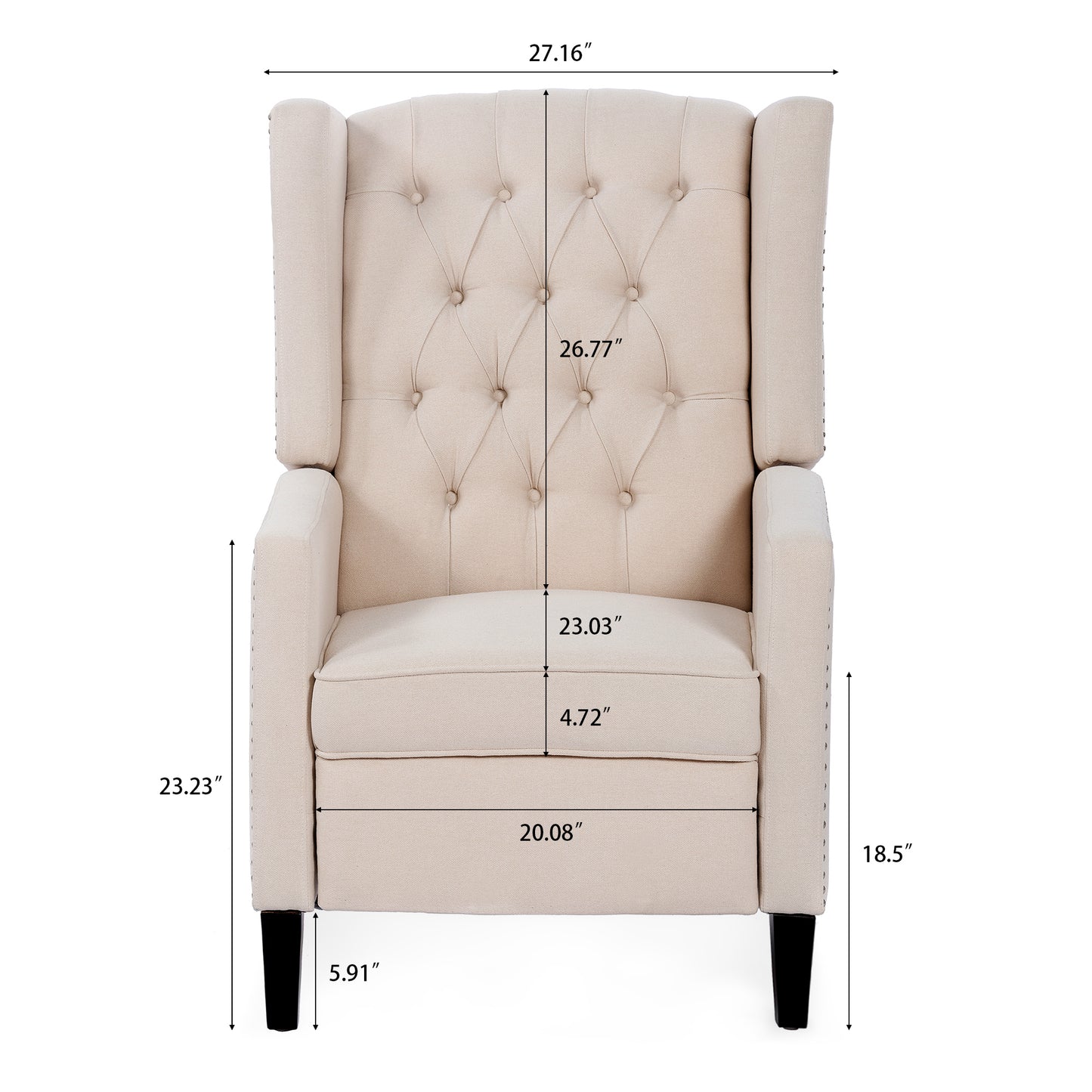 Beige Fabric Wing Chair Recliner with High Backrest - 27.16 Wide