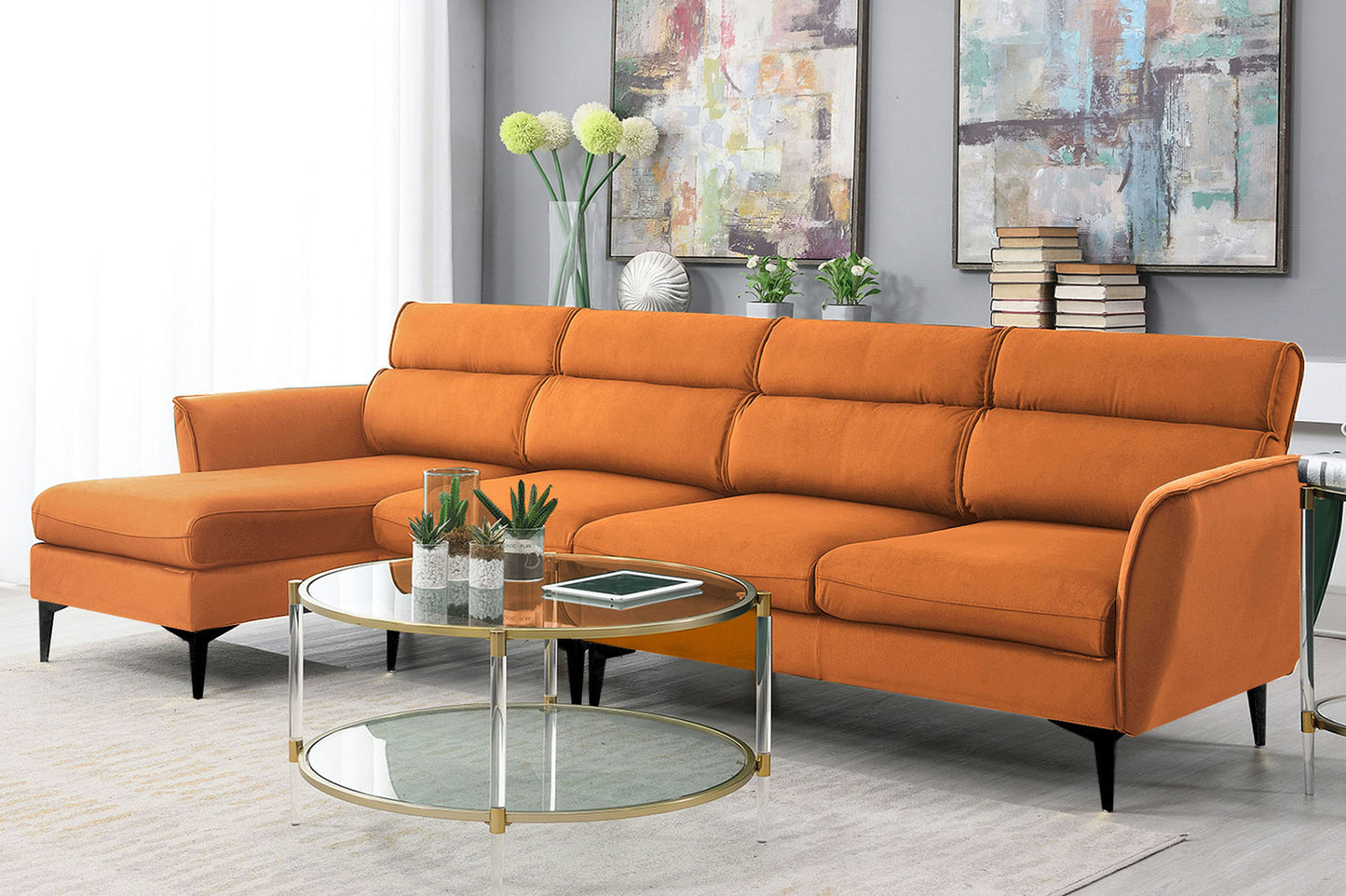 Convertible Flannel L-Shape Sectional Sofa with Left/Right Chaise