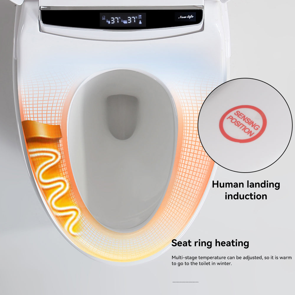 Smart Toilets with Heated Bidet Seat, Portable toilet with bidet built in AUTO Open&Close, Bidet toilet with Dryer and Warm Water