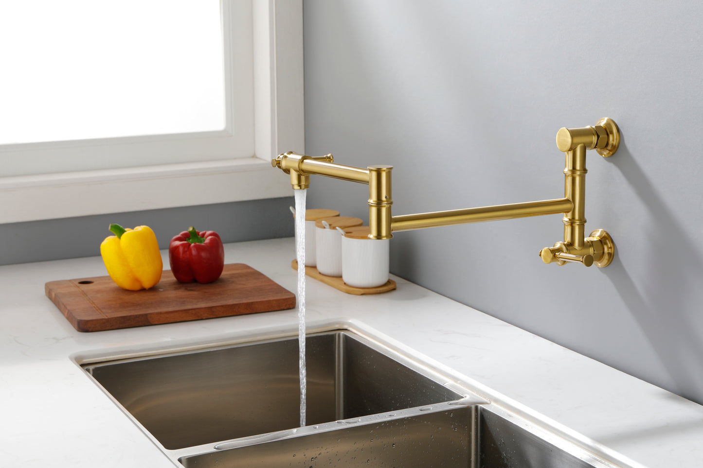 Pot Filler Faucet Wall Mount Pot Filler Faucet, Modern Brass Pot Filler Two-Attachment Wall Mount
 Folding Kitchen Pot Filler Swing Arm