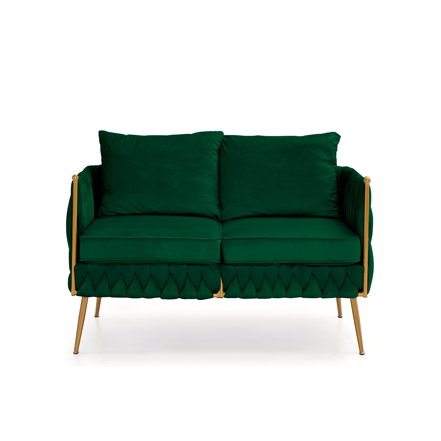 Elegant Green Velvet Living Room Set with Handwoven Tufted Back and Arms