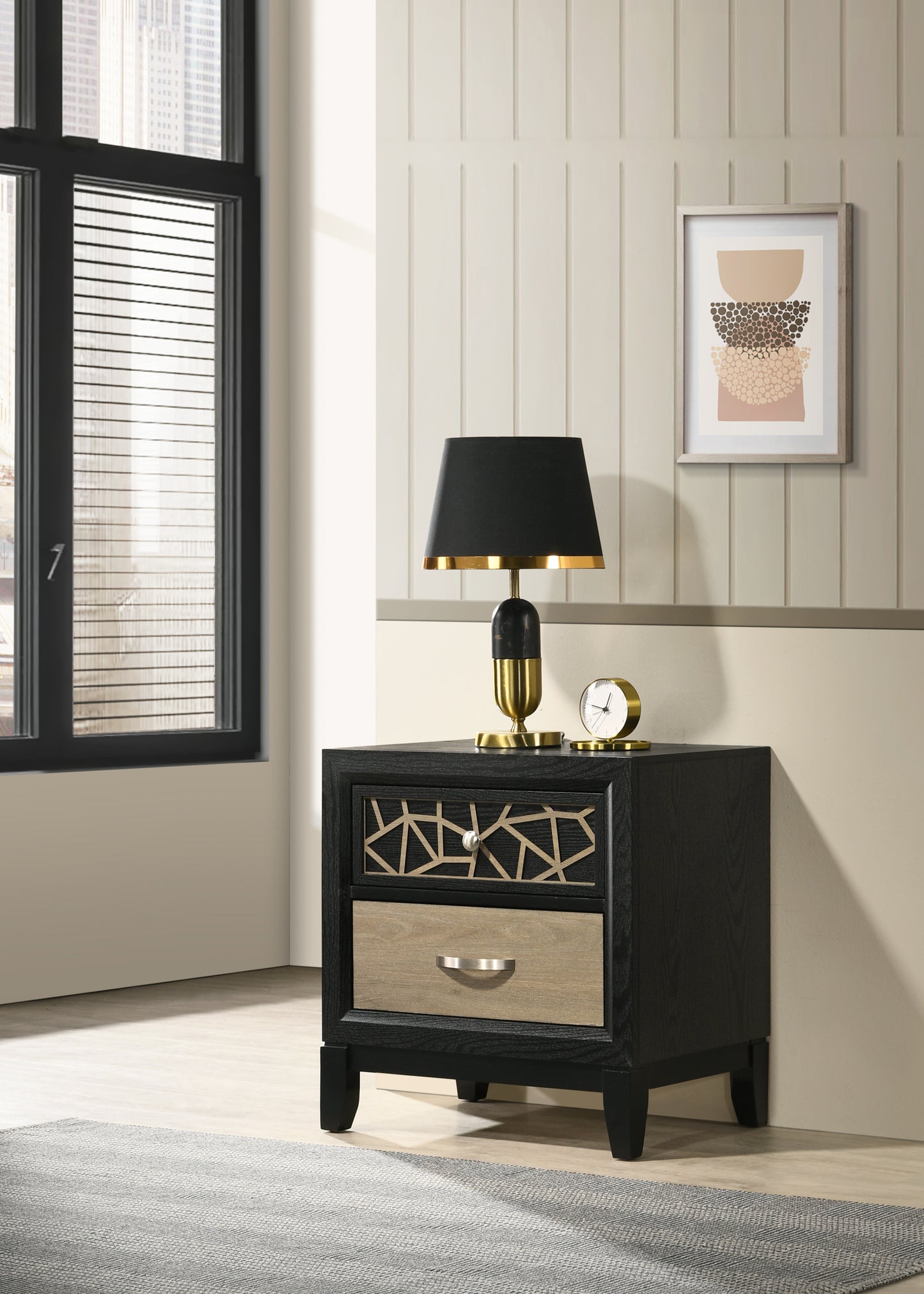 Selena Modern & Contemporary  Nightstand Made with Wood in Black and Natural