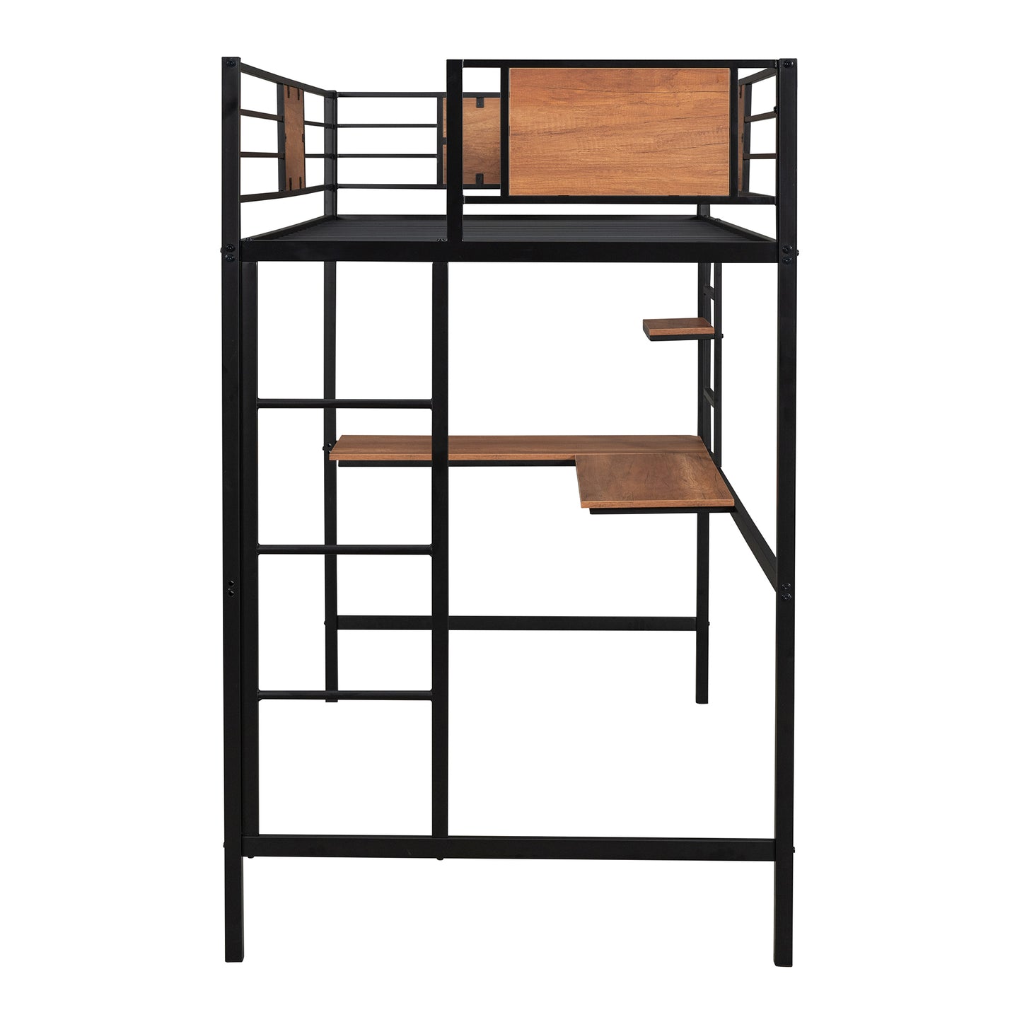 Twin Metal Loft Bed with Desk and Shelve,Black