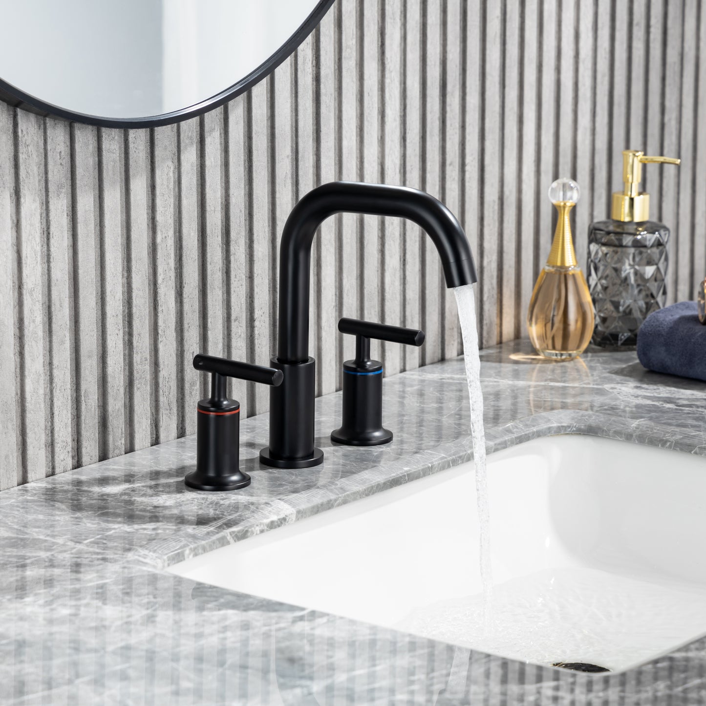 Matte Black 8 Inch 3 Hole Bathroom Faucet Set with Valve and Pop-Up Drain Assembly