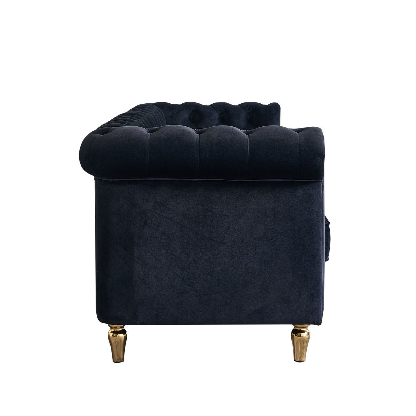 Chesterfield Velvet Sofa 84.65 inch for Living Room Black Color