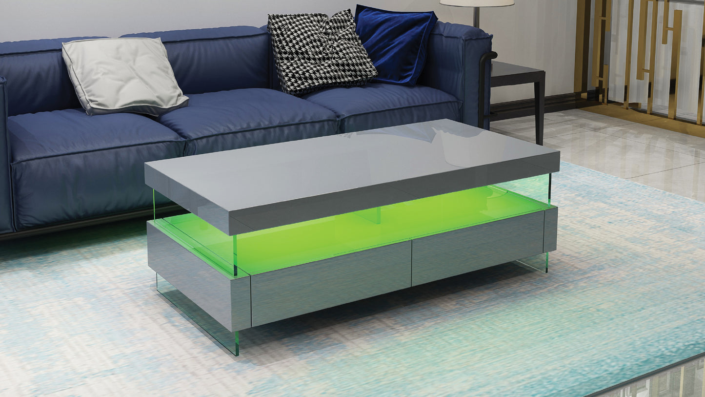 Contemporary LED Coffee Table in Gray Wood with Glossy Finish