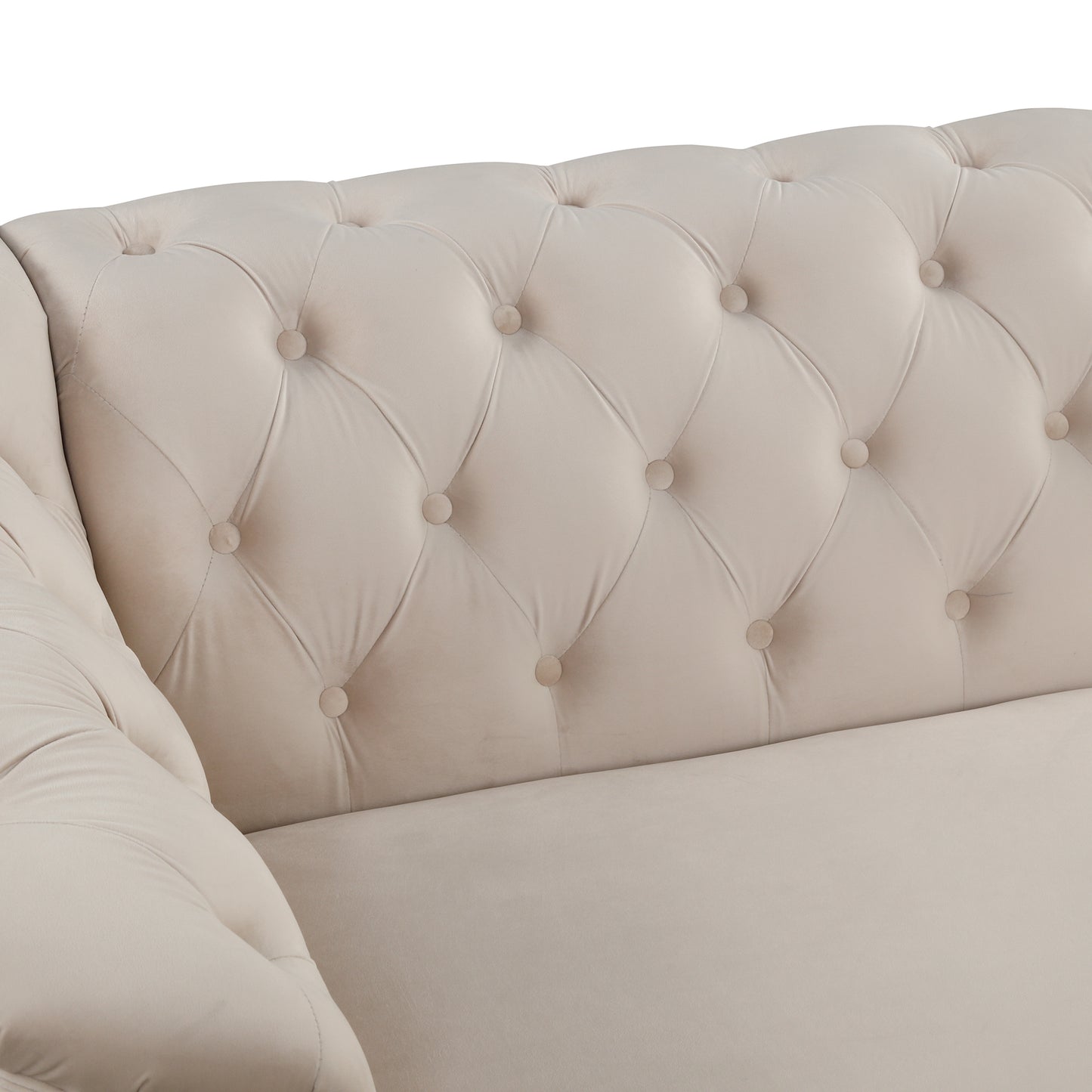 Elegant Beige Velvet Upholstered 2-Person Loveseat Sofa