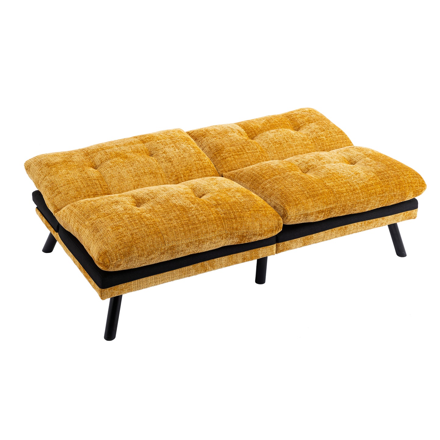 Convertible Sofa Bed  Loveseat Futon Bed Breathable Adjustable Lounge Couch with Metal Legs,Futon Sets for Compact Living Space  Chenille-Yellow