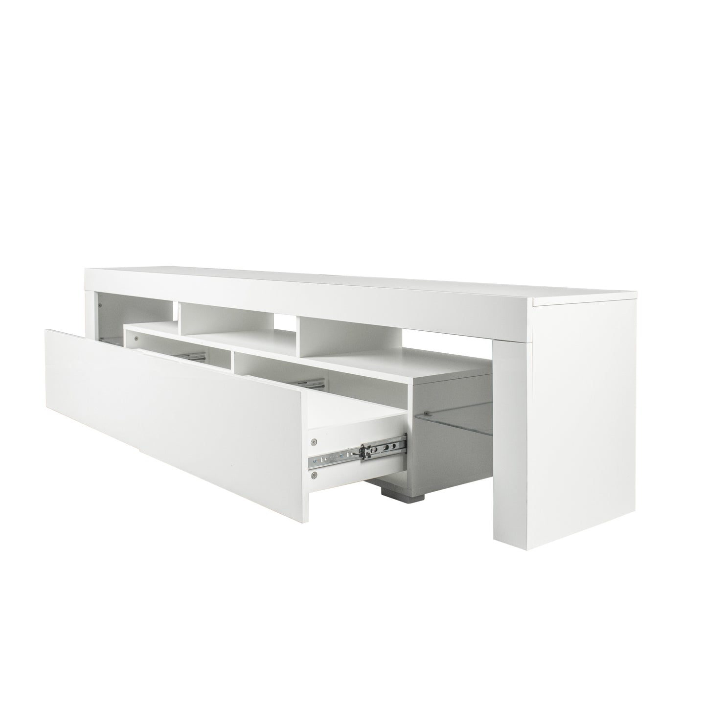 Contemporary White Gloss TV Stand with 80-inch LED Lights and Remote Control