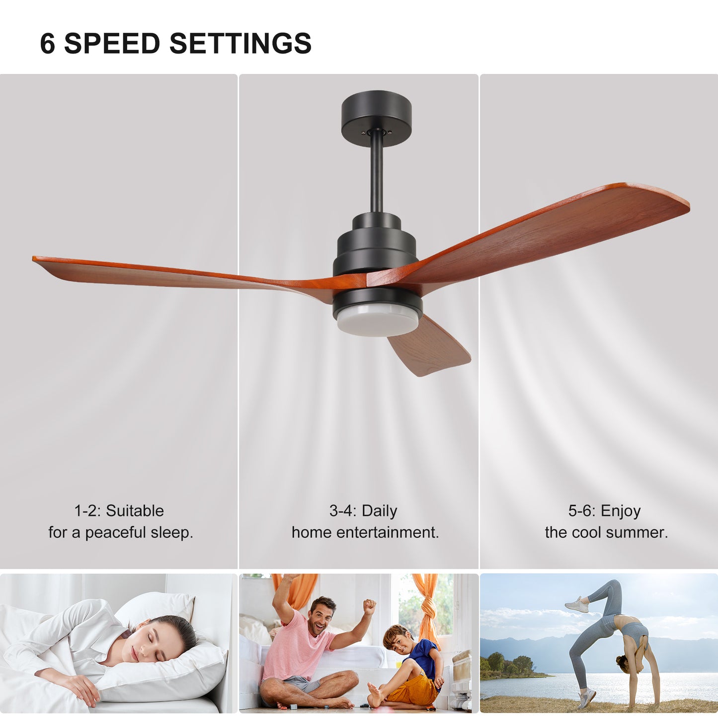 52-Inch Wood Ceiling Fan with Lights and Remote Control