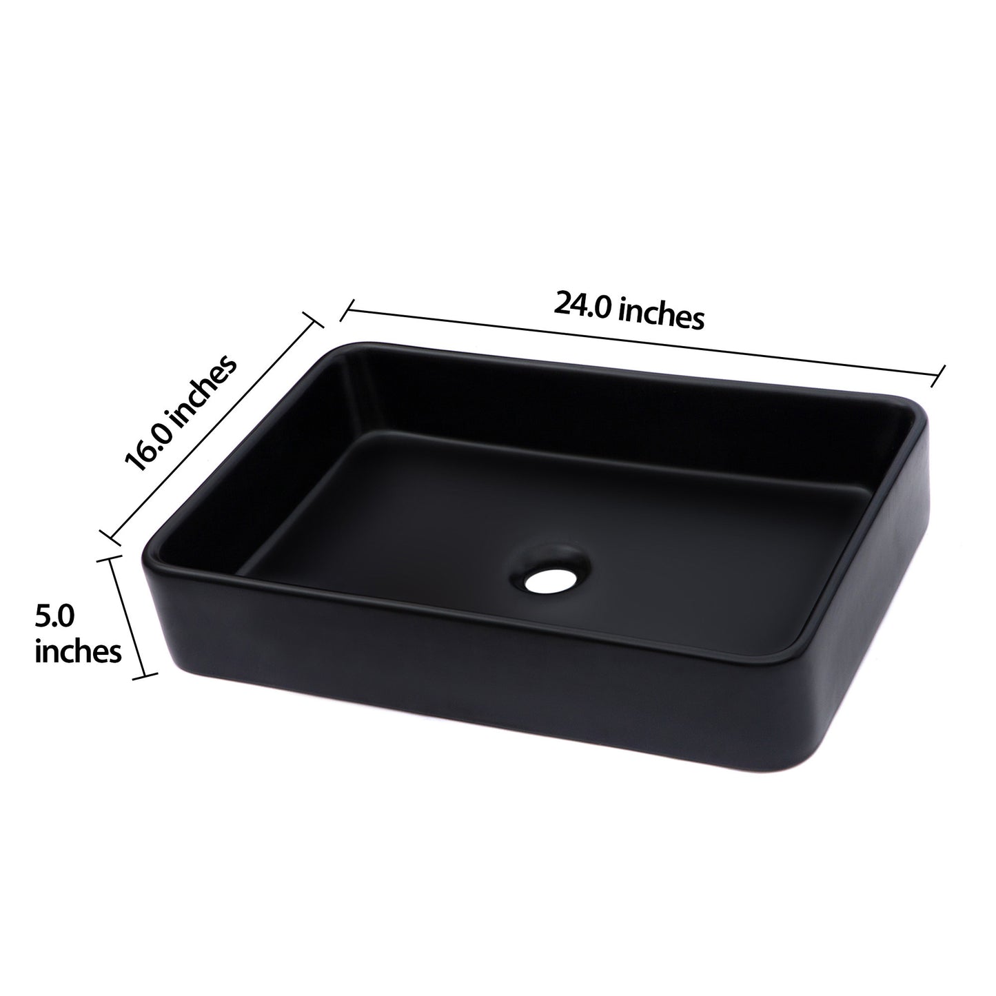 24"x16" Black Ceramic Rectangular Vessel Bathroom Sink